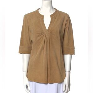 Lafayette 148 New York Tan Suede Blouse